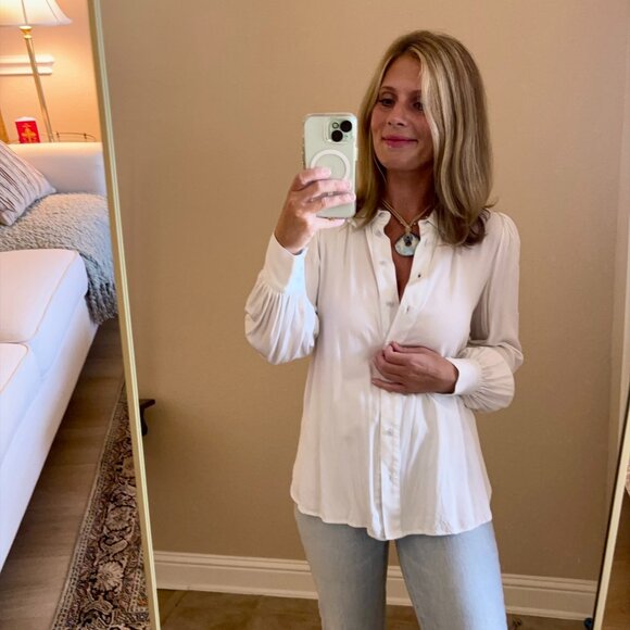 A loves A Baby Blue Rayon Button Down Blouse - Picture 1 of 6